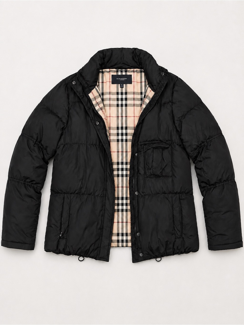 Burberry London | Heritage Nova Check Down Filled Black Puffer Jacket Size XL